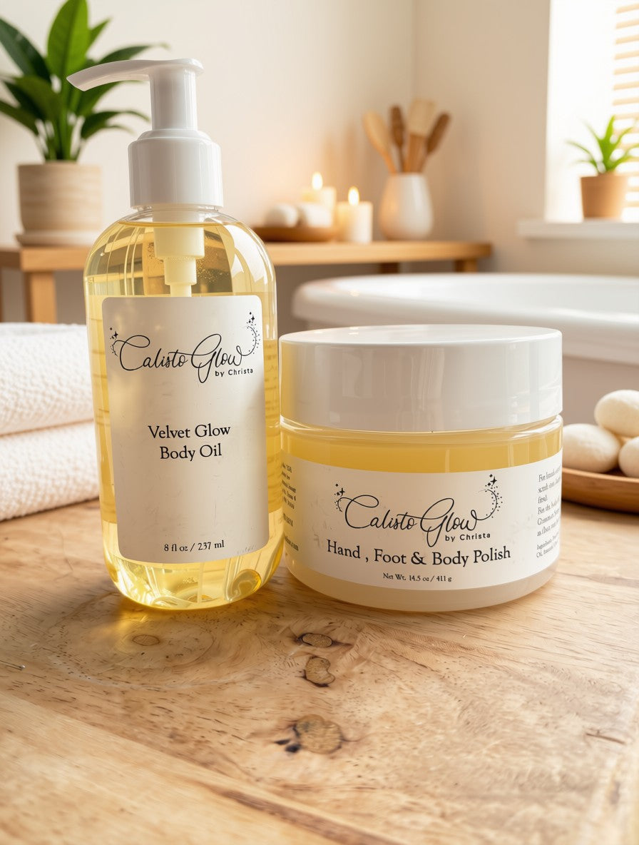 Velvet Glow Duo Bundle - Hand, Foot & Body Polish + Velvet Glow  Oil